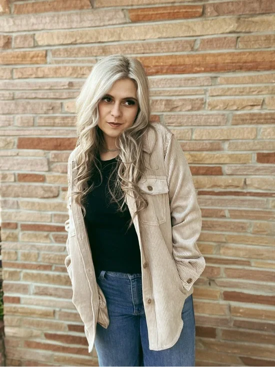 Love Tree Beige Corduroy Shacket Jacket - Picture 2 of 2